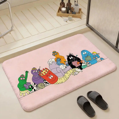 Les Barbapapa Cartoon Floor Mat Eco - Flannel Doormat Non-Slip Odorless Indoor Floor Rug Soft Short Plush Home Mat