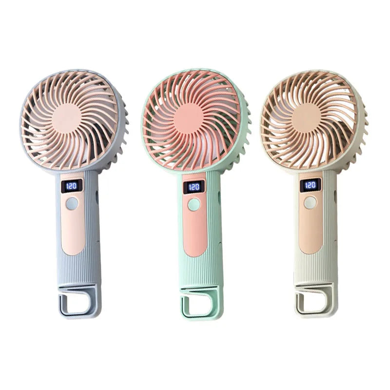 Portable Mini Handheld Small Fan Usb Rechargeable With Stand Digital Display Cooling Fan Suitable For Office Travel Outdoor Use