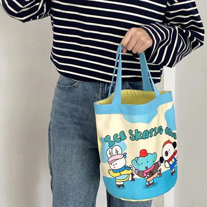 Casual Canvas Bucket Bag Tote Women Handbags Cartoon Print Lunch Bag Shopper Bag School Bag