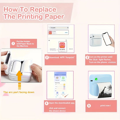 Portable Mini Printer - Wireless Wireless, Inkless Thermal Photo Printer for iOS & Android, Ideal for Gifts, Study Notes, Labels