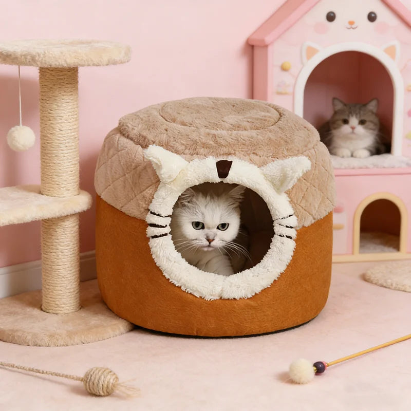1PC Stool-Shaped Cute Pet Bed for Cats Dogs, Enclosed Warm Sleeping Nest with Security, All-Season Universal Cozy Pet Bed