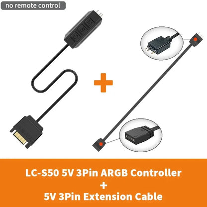 TEUCER  LC-S60 ARGB Controller Cable 5V 3PIN to SATA Interface Extension Controller with Remote Control for PC Cooling Fan