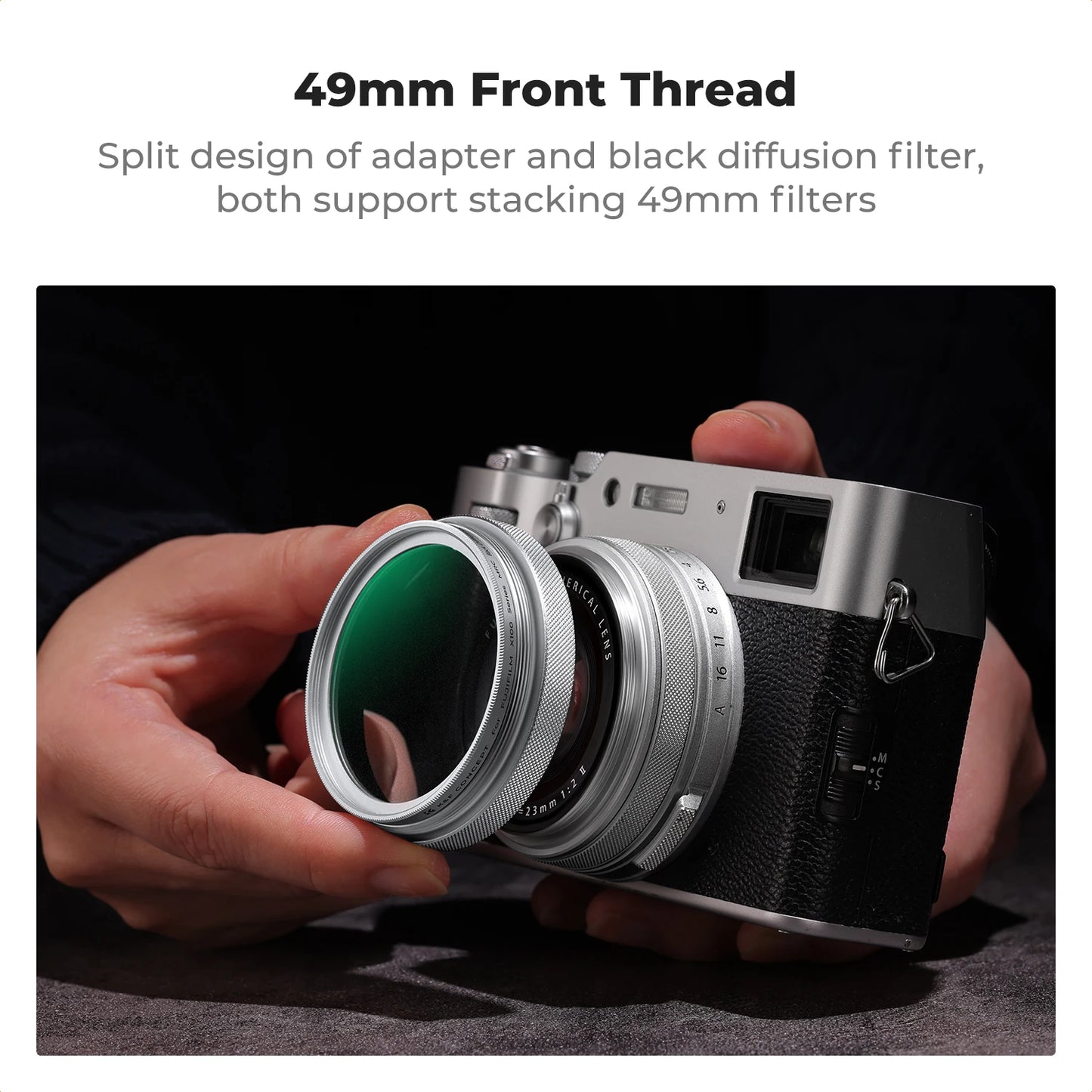 K&F CONCEPT 1/4 Black Diffusion Filter Kit for Fujifilm X100V X100VI X100F X100S Lens 49mm Soft Focus Filter with Adapter Ring