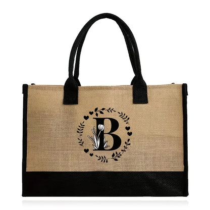 Shopping Bag Burlap Tote Bag Jute Bags Lightweight Handbag Portable LargeCapacity Women Grocery Organizer Garland Letter Pattern