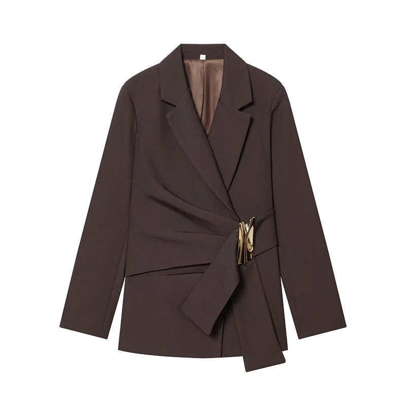Women's Blazer Coats Autumn Fashion Buckle Decoration Long Sleeve Blazers Female Outerwear Chic Tops