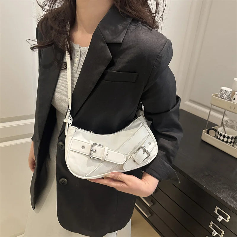 Y2K Vintage PU Leather Women Shoulder Bag Small Crossbody Bag Fashion Ladies Underarm Bag Clutch Purse and Handbag