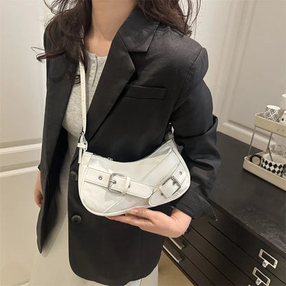 Y2K Vintage PU Leather Women Shoulder Bag Small Crossbody Bag Fashion Ladies Underarm Bag Clutch Purse and Handbag