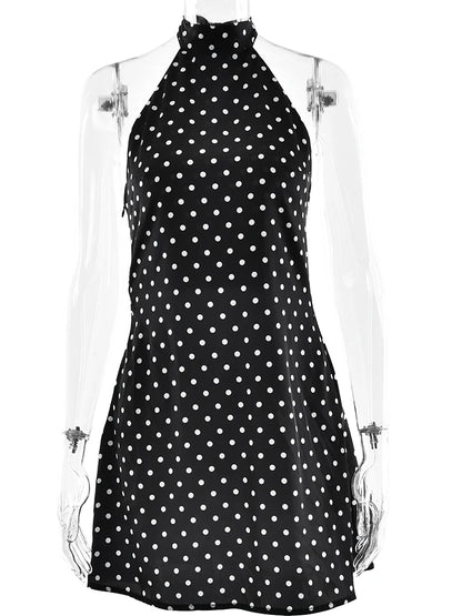 JULISSA MO Printed Polka Dot Halter Women Dress White Backless High Waist Mini Dress Female Summer Slim Casual Party Club Dress