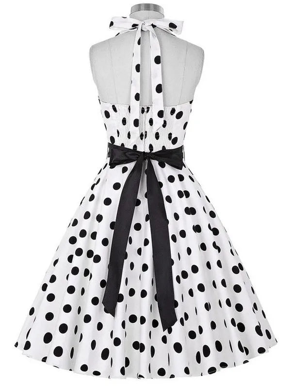 Women Summer Polka Dot Vintage Dress Fashion Party Office Lady 50s 60s Rockabilly Big Swing Halter Clothes Tunic Vestidos