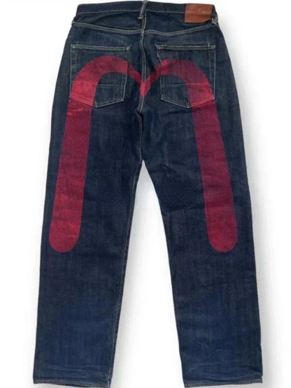 Retro 90s Japanese Style Street Personality Printed Straight DenimTrousers Y2K Rock Gothic Punk Loose Jeans Couple Clothing
