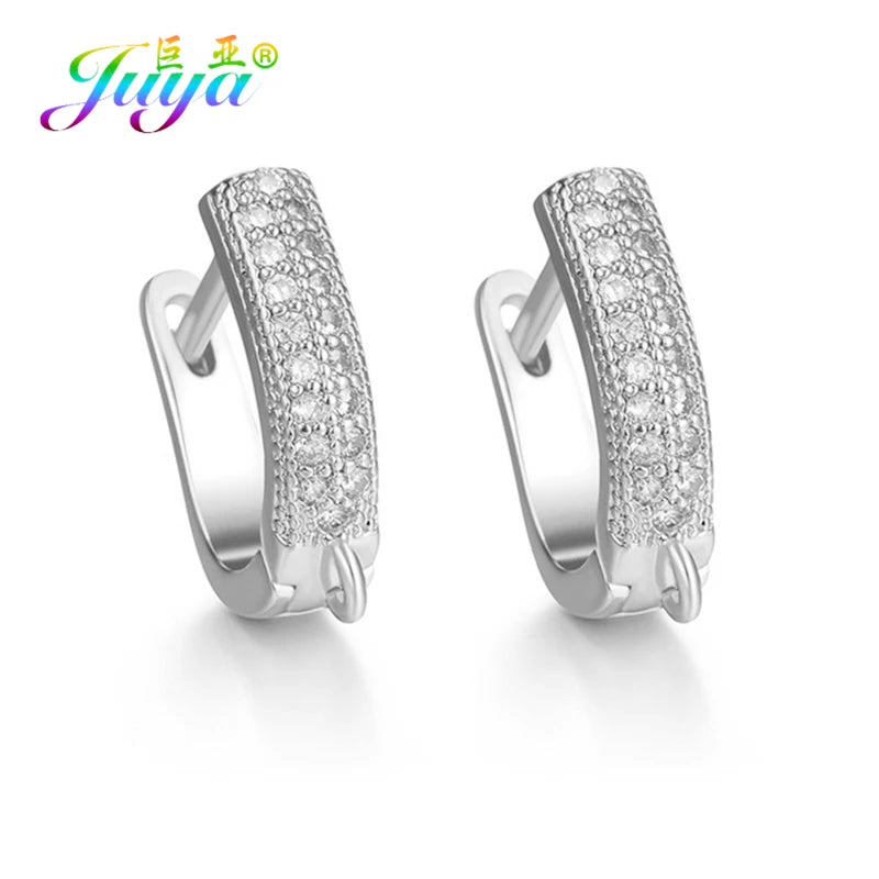 Juya 18K Gold Silver Plated Fastener Bales Fixture Earring Hook Locks For DIY Women Fashion Crystal Agate Charms Earrings Making