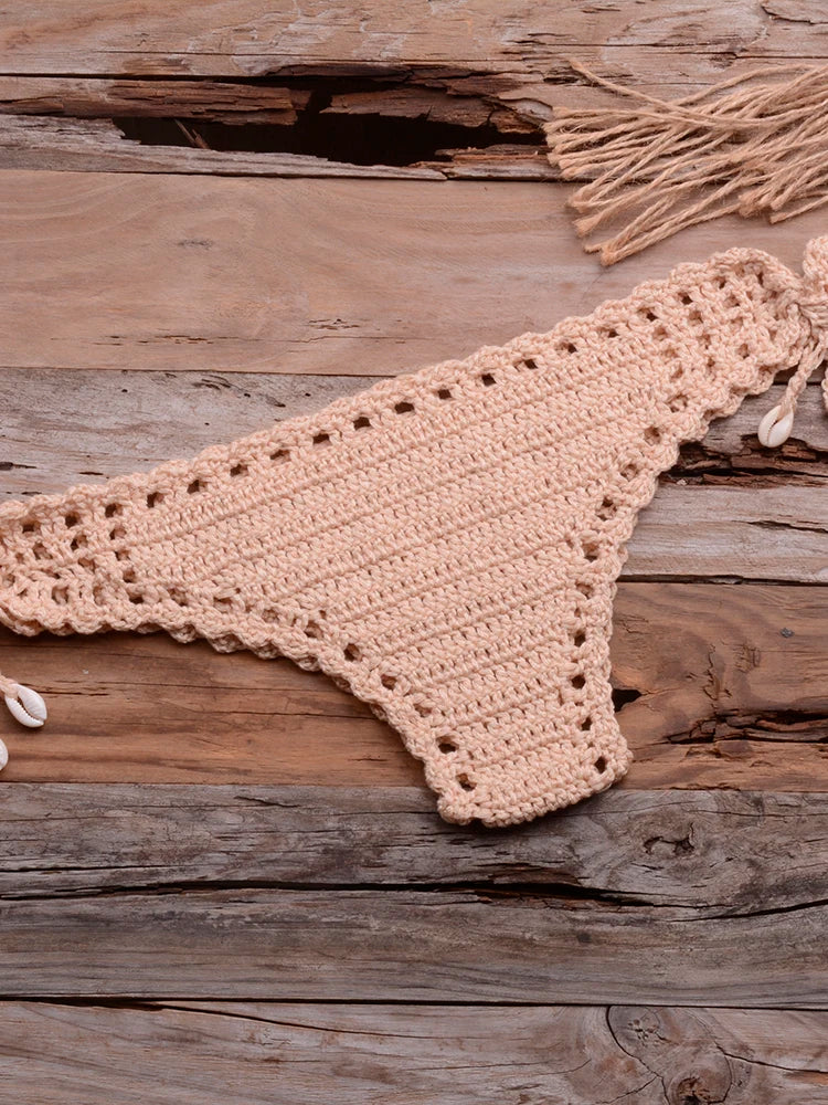 Sexy Crochet Bikinis Sets Handmade Knitted Cotton Swimwear Swimsuit Top + Bottom Bandage Women Sexy Beachwear Biquinis