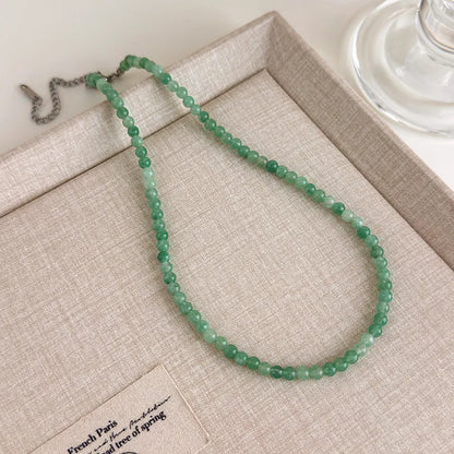 The Wizard of Oz-Inspired New Chinese Style Jadeite Green Beaded Necklace Cool-Toned Natural Stone Collarbone Chain Accessory