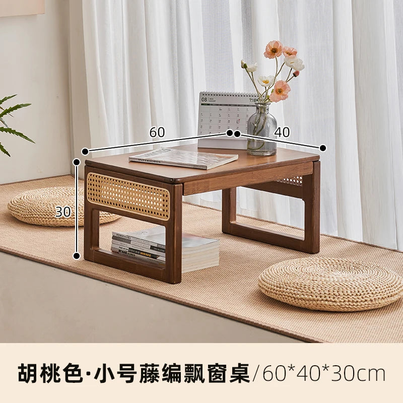 Modern Rattan Bed Desk with Storage Low Style Window Seat Study Multifunctional Sofa Stand for Laptop Coffee Table