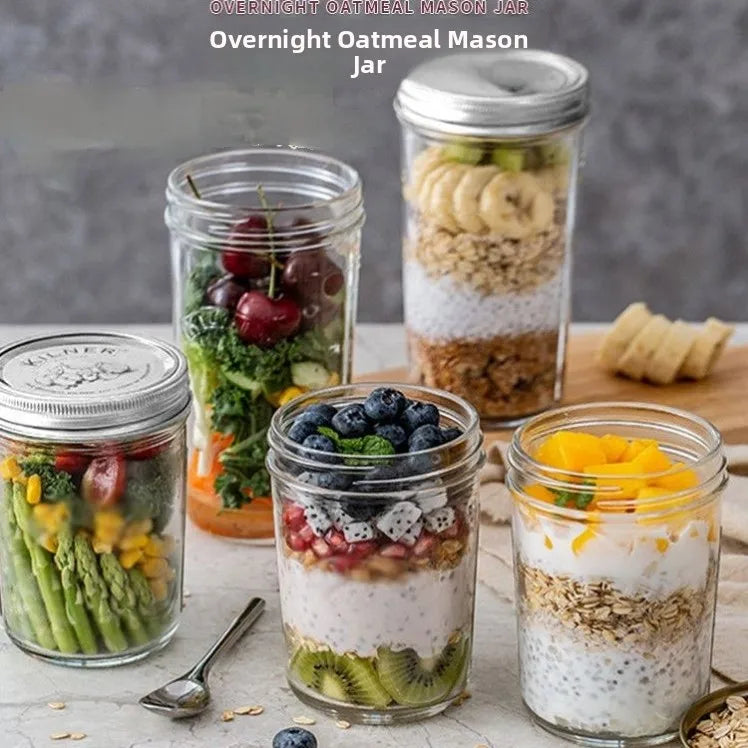 Large Mouth Glass Mason Jar Sed Container Transparent Sc American Sle Overnight Oats Cup Bowl Yogurt Drink Cup