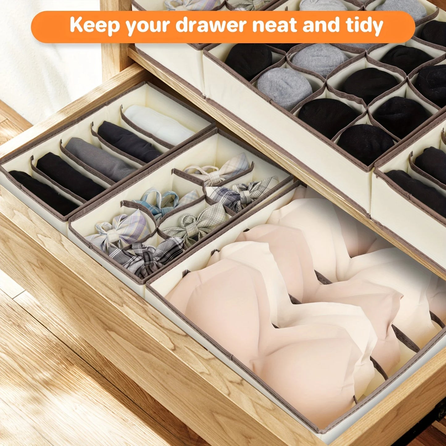 1pc Fabric Storage Box with 24 Compartments - Foldable Stackable Organizer for Socks Ties Underwear Space-Saving Drawer Divider