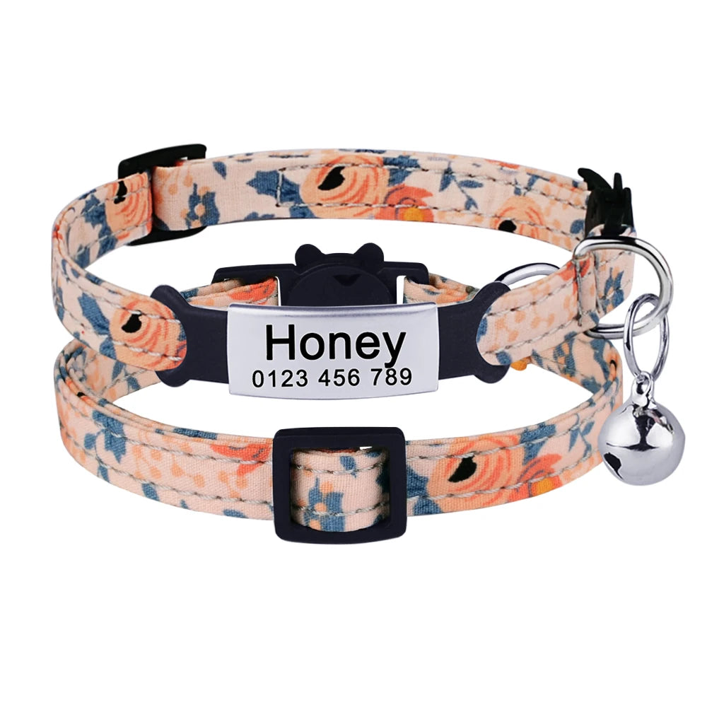 Personalized Nylon  Flowers Summer Cat Collar Id Name Tag Collar Pet Products Small Fast Breakaway Unisex Kitten Supplies
