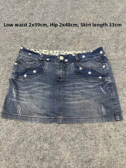 Sexy American Vintage Low Waist Denim  Skirt for Students Z4 Antiquing Y2K Trendy ort Skirt with Handmade Ripped And Fo...