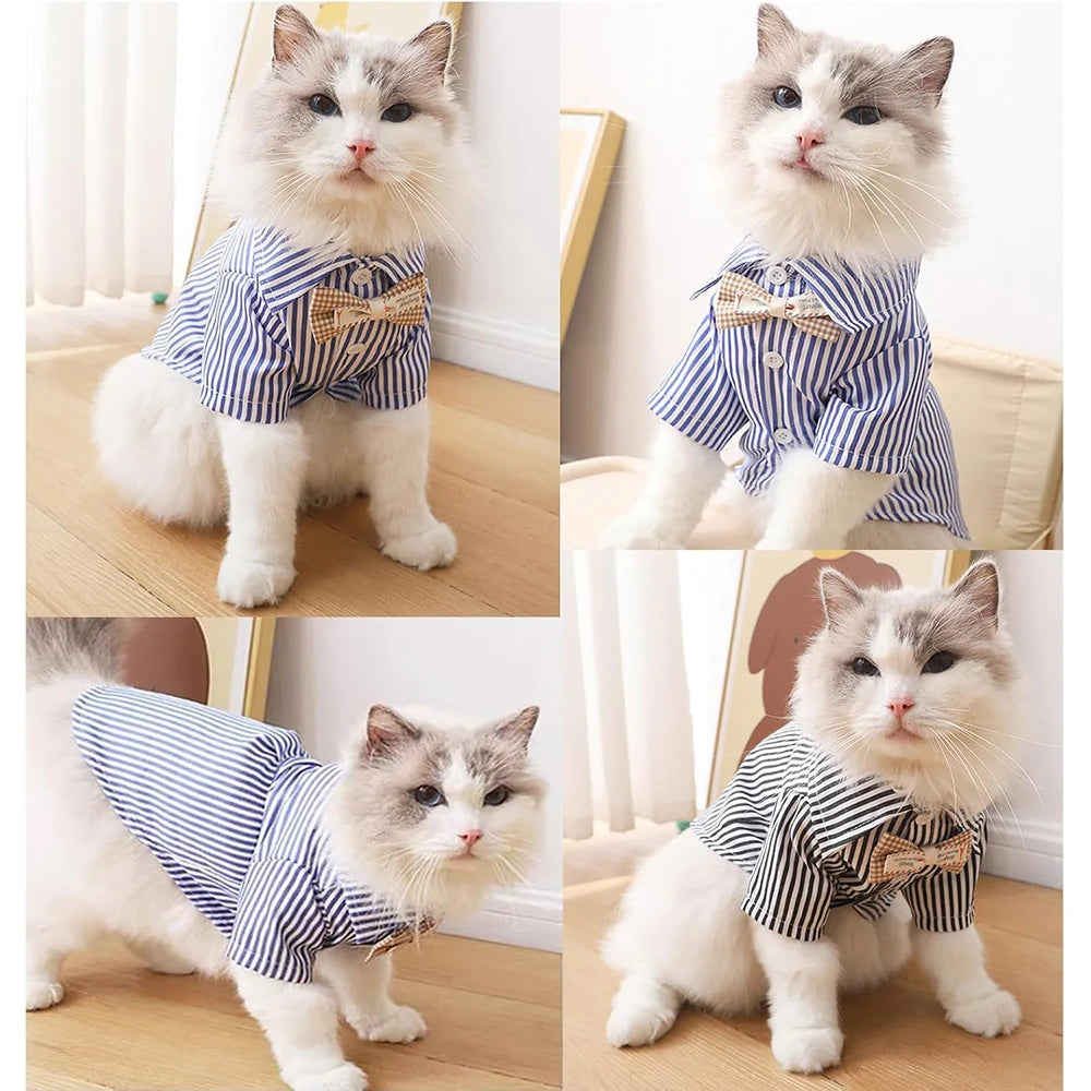 Pet Dog Clothes Bowknot Striped Shirts Thin Summer Blue Fashion Chihuahua Stripe Shirt for Small Dogs Clothing Wholesale
