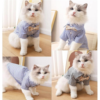 Pet Dog Clothes Bowknot Striped Shirts Thin Summer Blue Fashion Chihuahua Stripe Shirt for Small Dogs Clothing Wholesale