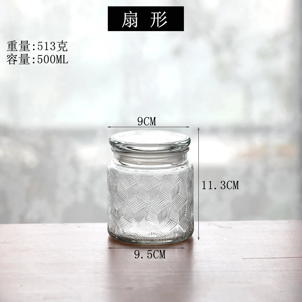 Retro Transparent Glass Sealed Jar Glass Lid Storage Jar Begonia Flower Glass Bottle Candy Storage Jar Kitchen Storage Supplies