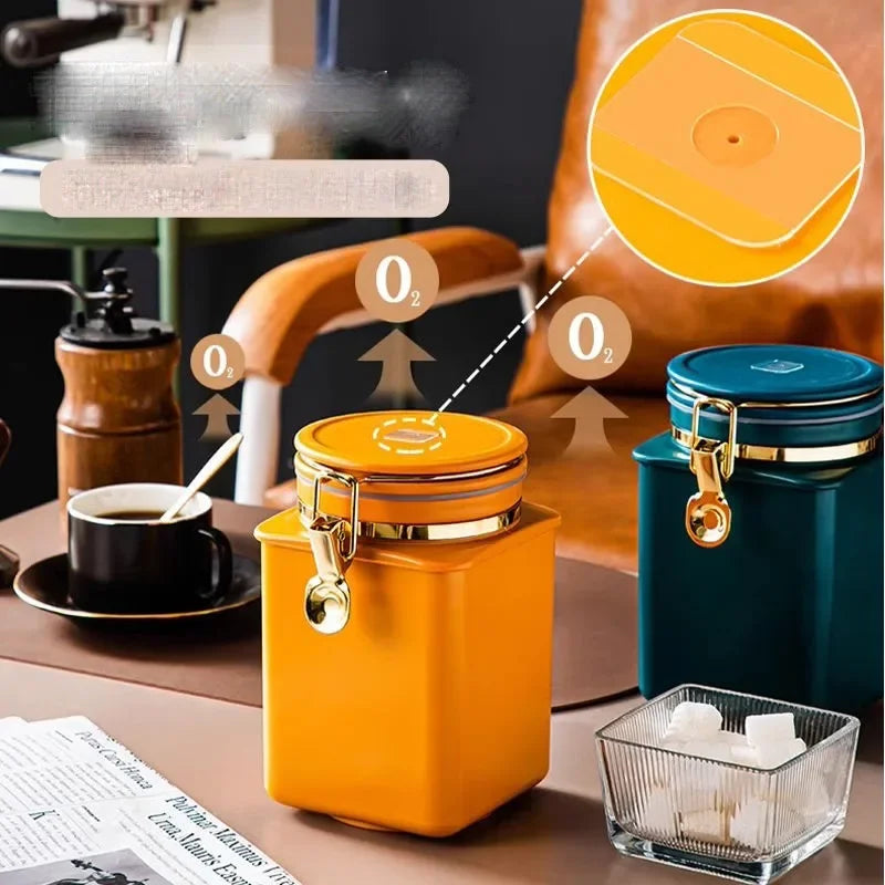 1.1L Storage Bottle Coffee Powder Sugar Container Airtight Can Holder Canister with Valve Household Food Storage Container