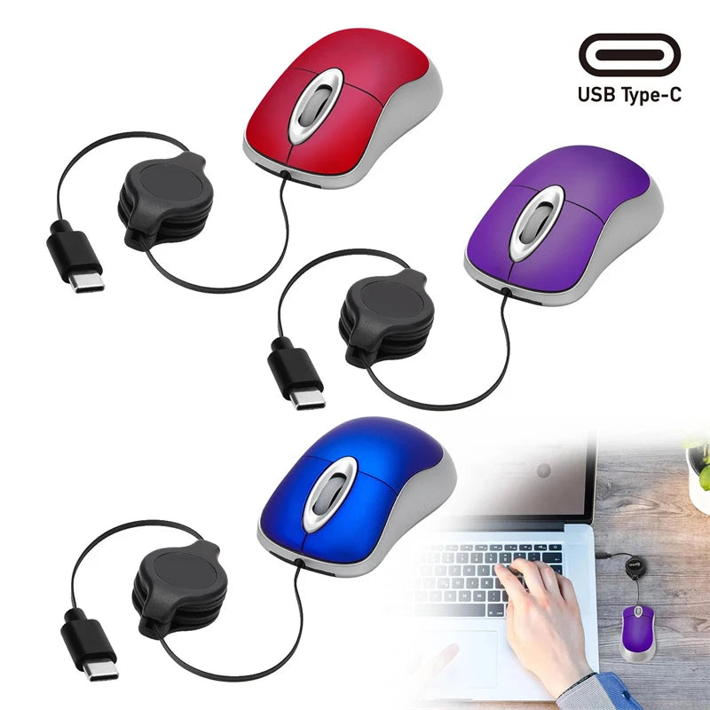 Computer 3 Buttons Mouse Mini Wired Small Hand Retractable USB Cable Adjustable Scalable Gaming Mice Office Kids