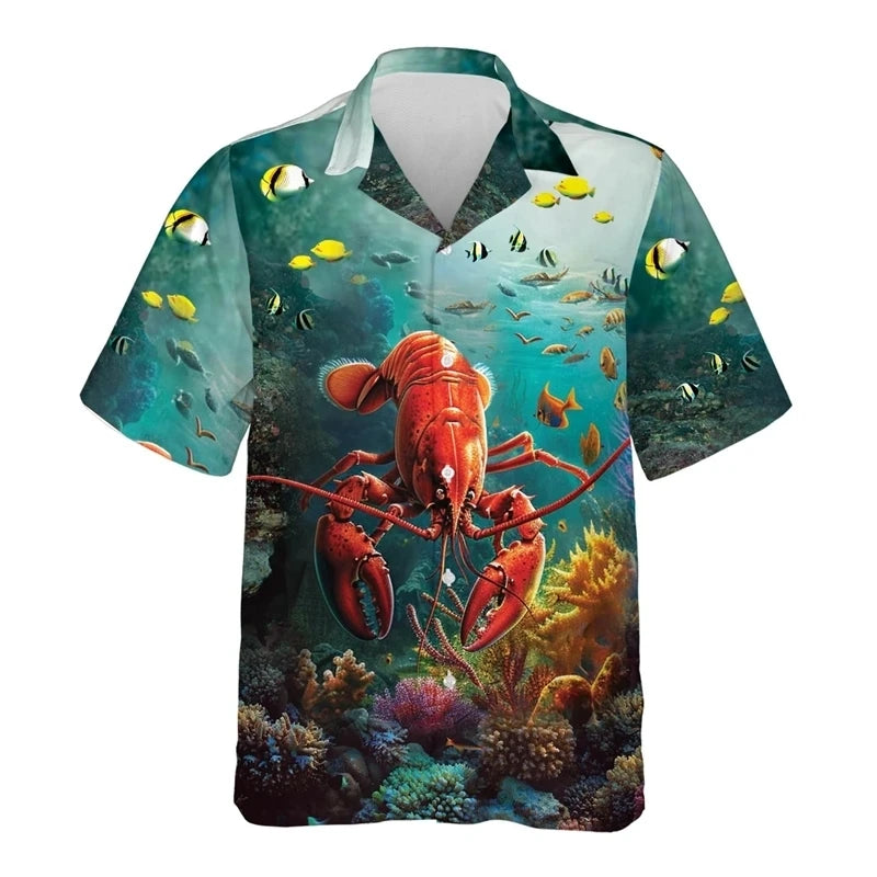 Hawaiian Flower Social Shirt 3d Print Boston Lobster Fashion Short Summer Casual Vintage Harajuku Cadiz Camisas Casuais Blouse