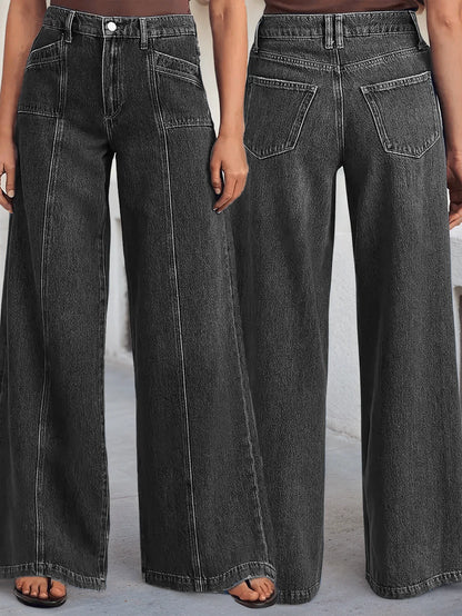 "Women’s Deep Blue Wide Leg Jeans - Stylish Denim Trousers for Comfort and Versatility