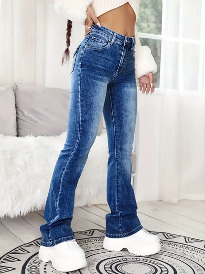 Spring Summer Blue High Rise Flared Jeans Women Casual Vintage Skinny Bell Bottom Mom Jeans Korean Slim Denim Y2k Long Pants