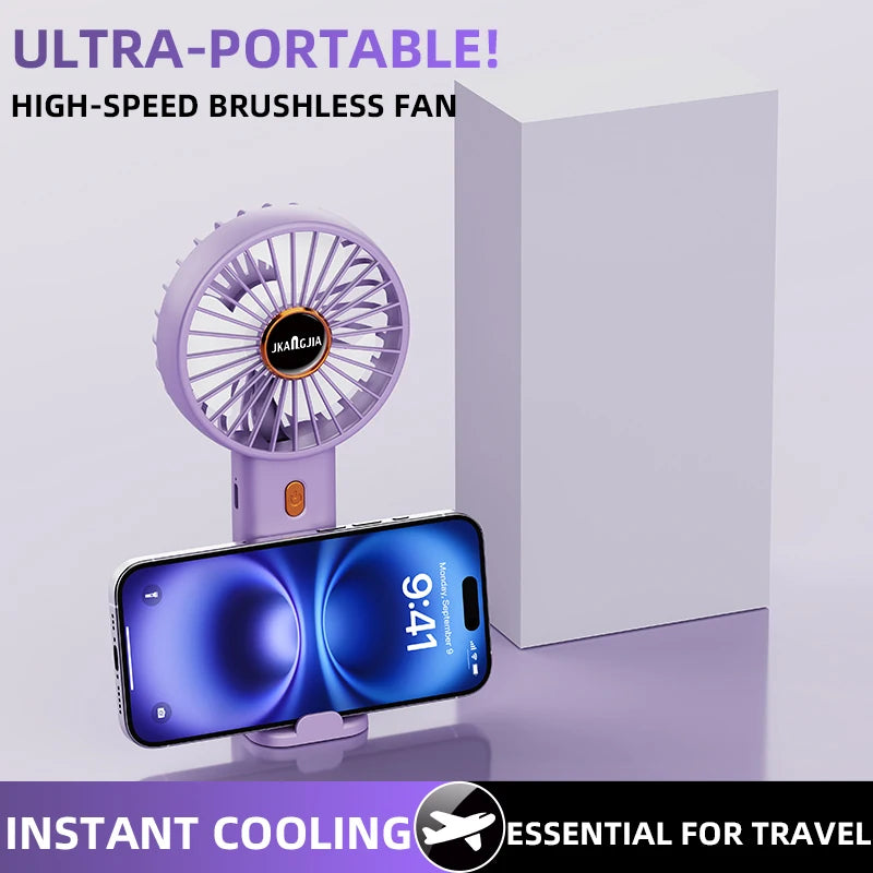 Portable, handheld, rechargeable personal fan, phone stand model, 5-speed powerful cool fan, mini handheld fan.