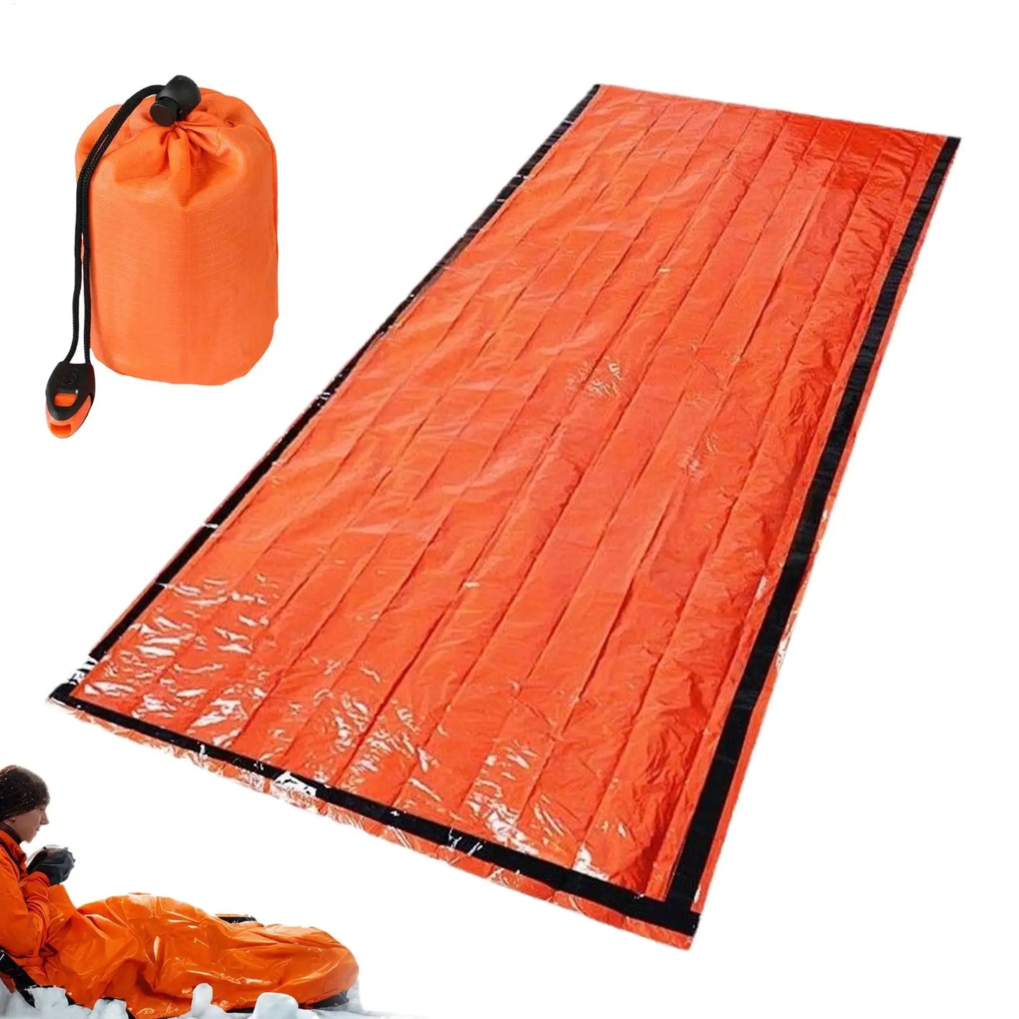 Survival Sleeping Bag Compact Ground Mat with Whistle Outdoor Camping Gear Sleeping Bag for Hiking Extreme Weather Fishing
