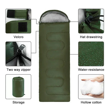Portable Camping Sleeping Bag Ultralight 0.75kg Envelope Waterproof 170T Polyester Hollow Cotton Warm Outdoor Hiking Backpacking