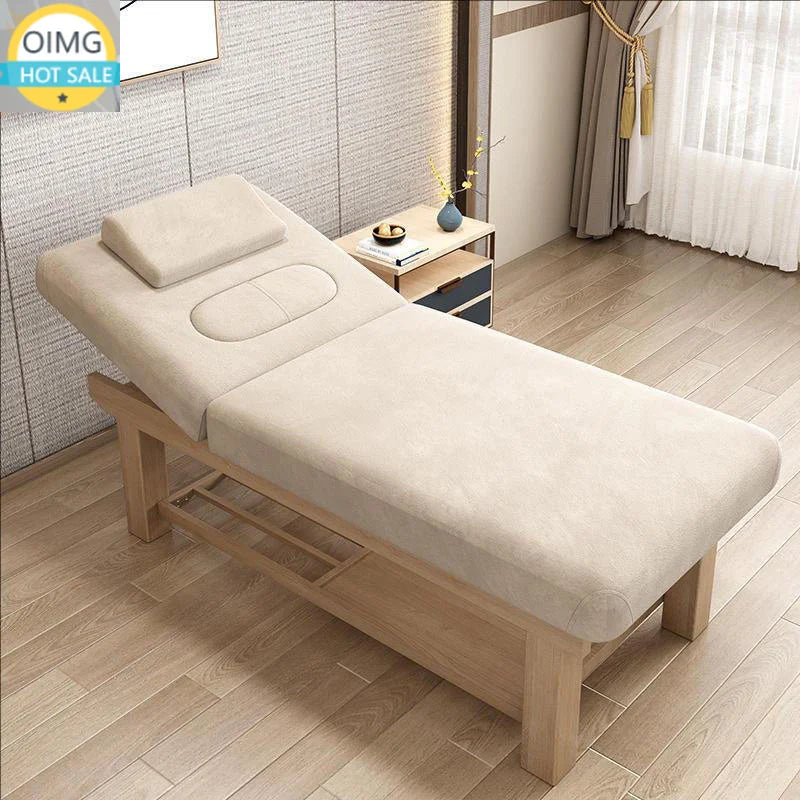 Modern Spa Therapy Bed with Wooden Structure and Adjustable Cushion