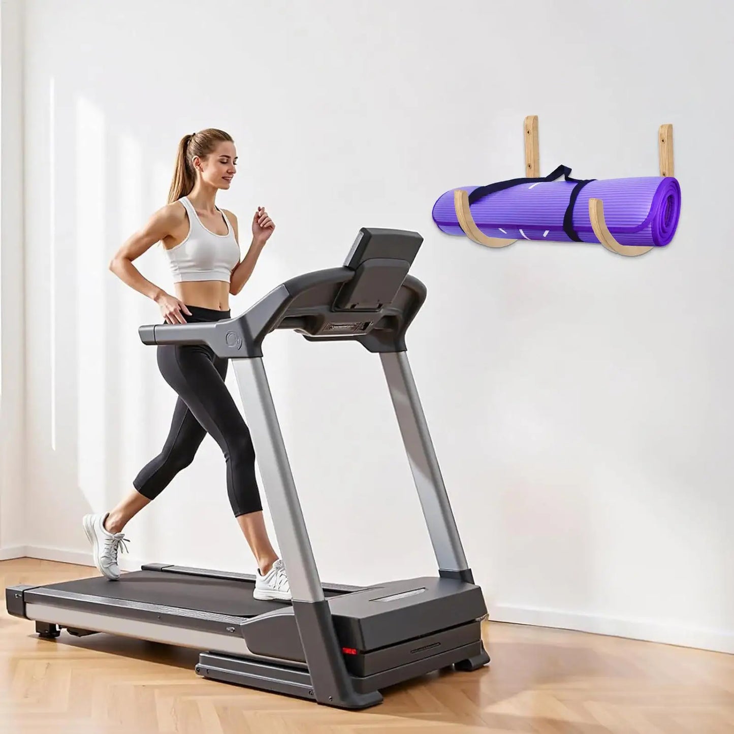Yoga Mat Storage Rack 2PC Wooden With Screws Yoga Mat Wall Mount Storage Rack For Home Gym Indoor Exercise Fitness