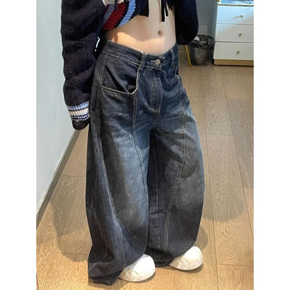 Womens Jeans High Waist Vintage Design Hip Hop Straight Baggy Denim Pants Street Y2K American Style Wide Leg Denim Trouser
