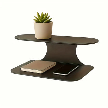 Two-Level Floating Nightstand Shelf, Easy Black Wall-Installed Side Table for The Bedroom, Suitable for Plants, Books