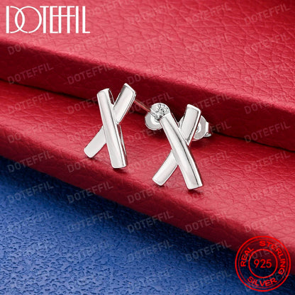 925 Sterling Silver Exquisite X-Shaped Earrings for Women, Fashionable Party Wedding Jewelry Party Gift
