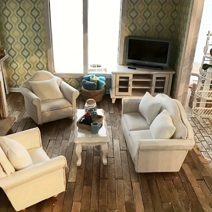 Miniature house, mini furniture, bedroom scene, furniture, sofa, single/double sofa, creative DIY, versatile, Christmas holiday