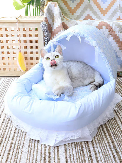 Pink Lace Dog Beds For Small Dogs With Cushion  S M L Pet Washable Puppy Animal Cat Indoor Sweet Home Yorkie Car Seat Mat Goods