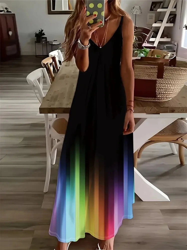 Colorful Fun Graffiti Dress 2024 New Summer Ladies Fashion Sexy Slip Dress Summer Comfort Extra Long Sleeveless Slip Vest
