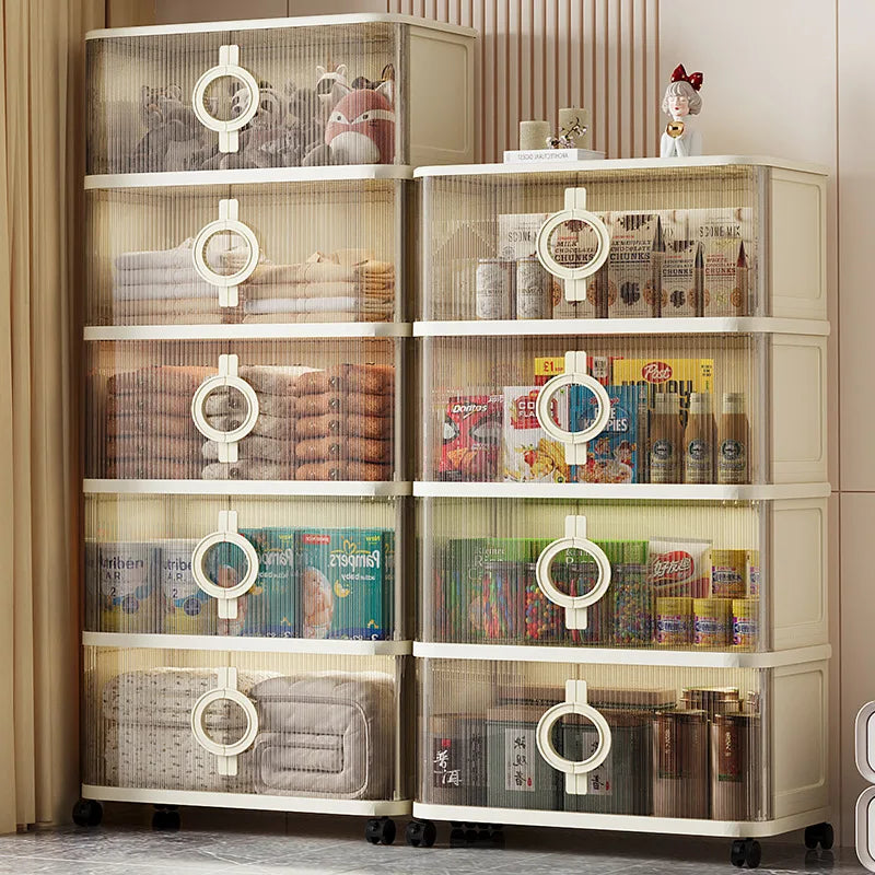 Iving Room Storage Cabinet Thickened Folding Sliding Door Multi Layer LWardrobe Dresser Organizer Snacks Toys Furniture Home
