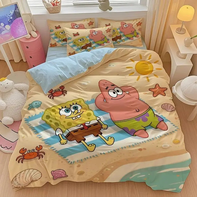 New Anime SpongeBobs Bedding Set Duvet Cover Bed Set Quilt Cover Pillowcase Comforter king Queen Size Boys Adult Bedding Set