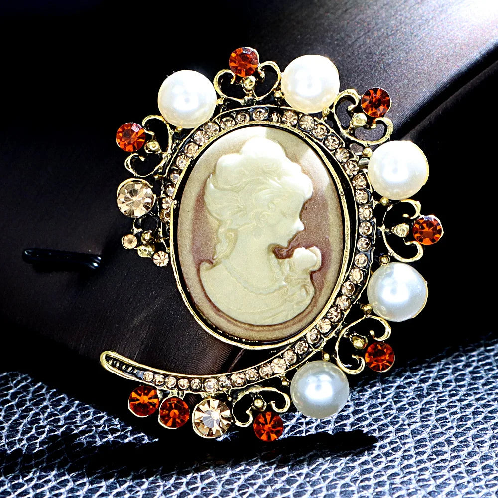 SHMIK Vintage Palace Style Relief Beauty Pendant Crystal Badges Brooch For Women Elegant Retro Middle Design Pin Jewelry