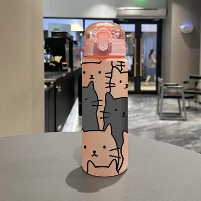 780ml 3D Printed Cute Cartoon Water Bottle Leakproof Plastic Straw Cup Portable Outdoor Large Capacity Sports Water Bottle