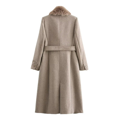 Long Sleeved Lapel Single Breasted Coat With Belt Pocket Decoration For Autumn And Winter New Women's Clothing