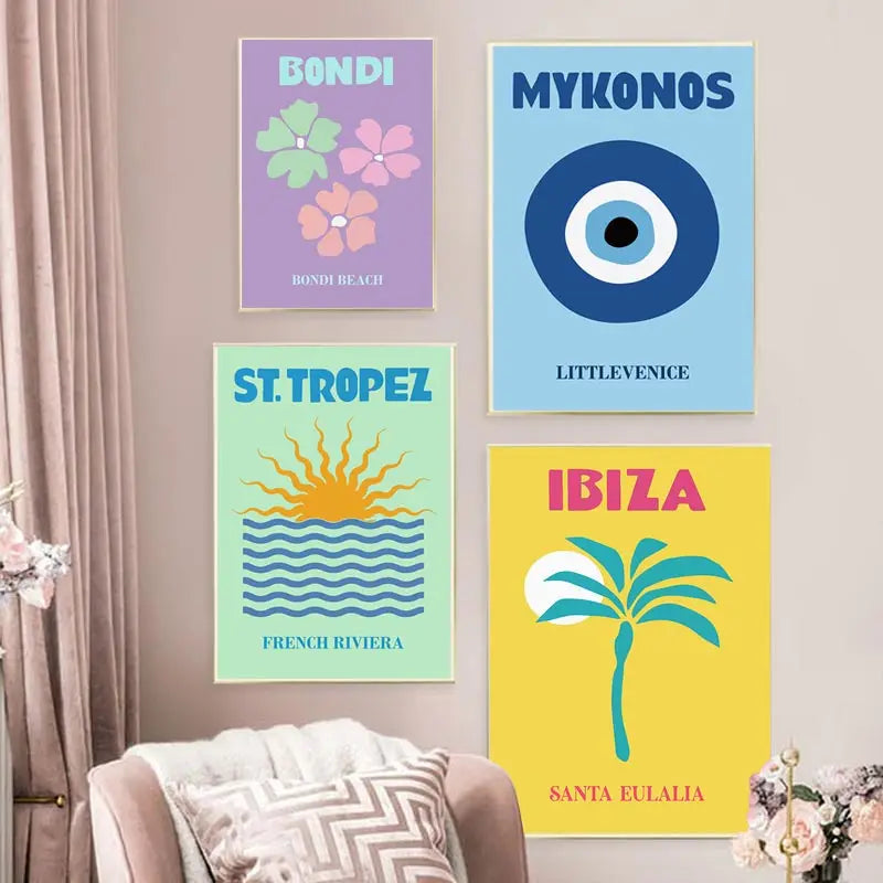 Mykonos Ibiza Miami Bondi Amalfi St.tropez Colourful Canvas Painting Travel Print Abstract Poster Murals Nordic Wall Art Decor