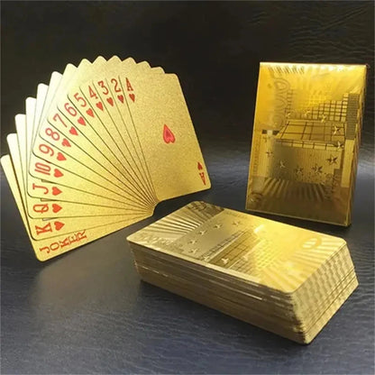 55pcs 24K Gold Foil Playing Cards, Waterproof Durable Golden Plastic Pokers for Magic & Leisure Game