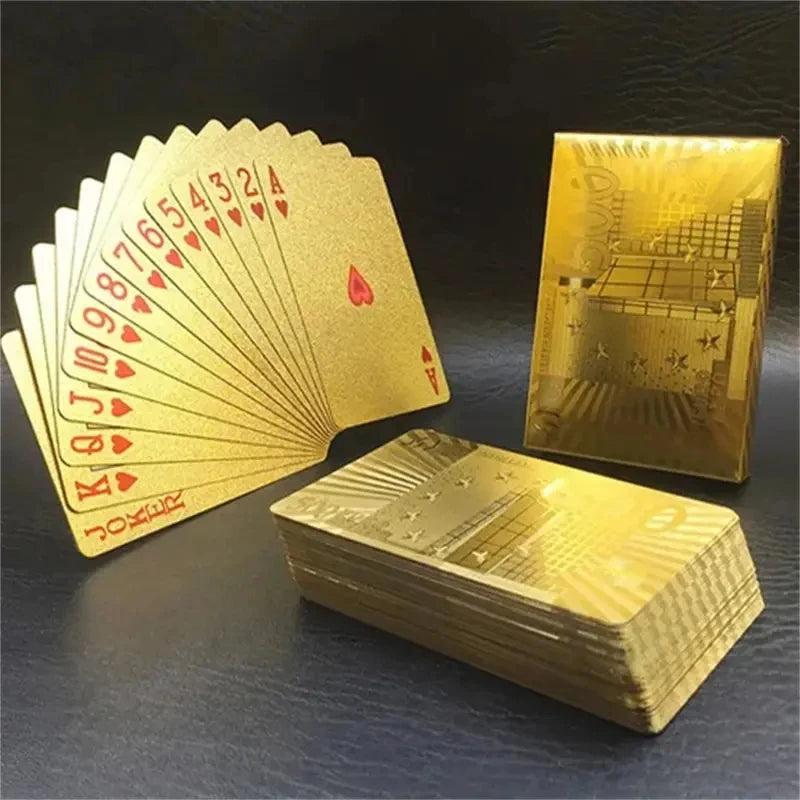 55pcs 24K Gold Foil Playing Cards, Waterproof Durable Golden Plastic Pokers for Magic & Leisure Game