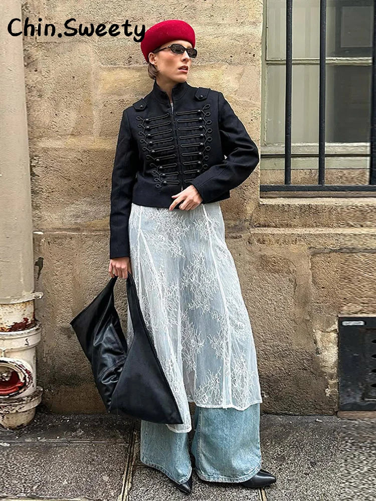 Vintage Cropped Napoleon Jacket Women Solid O-neck Long Sleeve Single Breasted Jackets Female 2026 Spring Lady Chic Outwear New